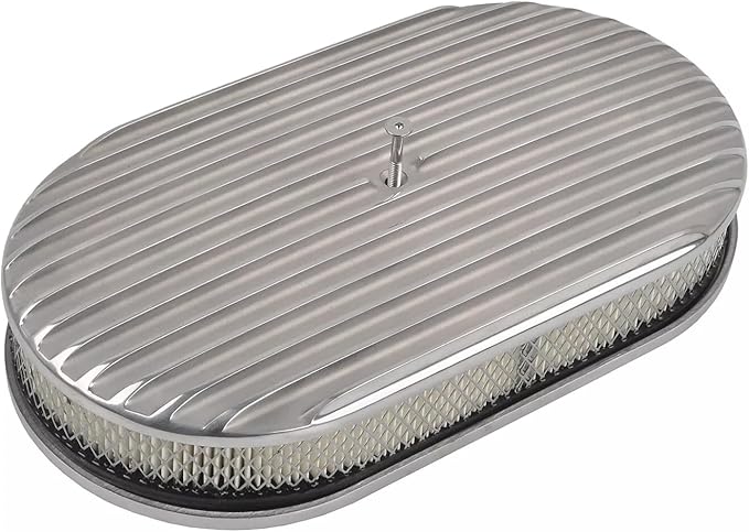 BestParts 15" Oval Full Finned Air Cleaner Aluminum Air Cleaner Assembly Compatible With Classic Chevy Ford Hot Rod Rat Rod Muscle Car or Custom Car Fits 5 1/8" Carburetors