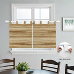Light Brown Wood Grain Kitchen Curtains 24 Inch Length, Small Window Curtains Tab Top, Western Farmhouse Barn Door Light Filtering Short Window Treatments Tier Drapes 27.5"x24" 2 Panel