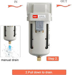 RIH 1/2" NPT Air Dryer for Compressor, Air compressor water separator,air compressor filter,AF4000-04 Manual Drain,5 Micron Brass Element, Poly Bowl 0-150 psi 5μm