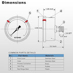 0 to 60 Psi Pressure Gauge, Glycerin Liquid Filled, 2.5 inch Dial, 1/4" NPT Back Mount, Stainless Steel Case, for Swimming Pool Sand Filter, Water Pump, Regulator, Air, Oil, Low Pressure Test