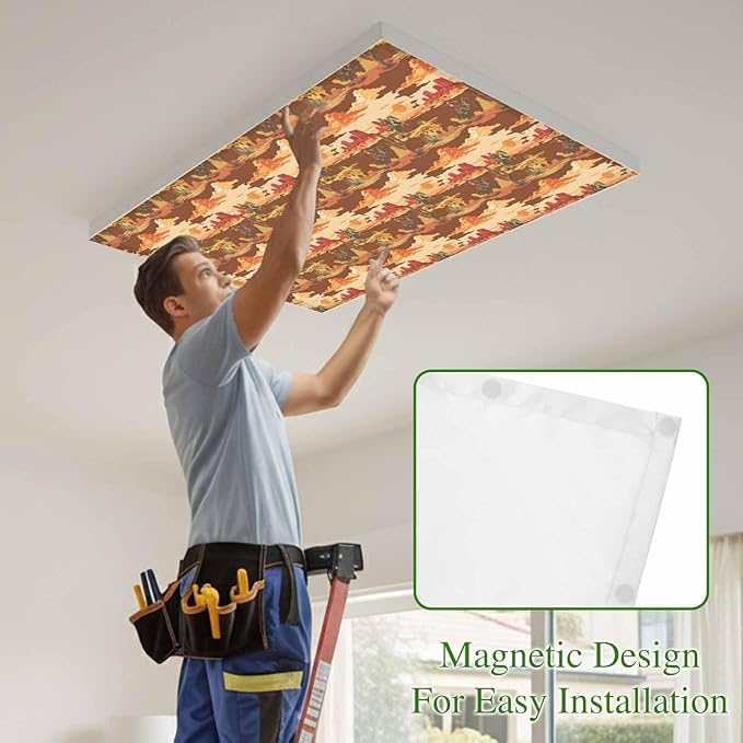 Tropical Plant Cactus Fluorescent Light Covers 2 Pack Western Cowboy Horse Sunset Deserts Brown Magnetic Fluorescent Ceiling Lights Filters for Office Classroom Home Drop Ceiling 4x2 Feet