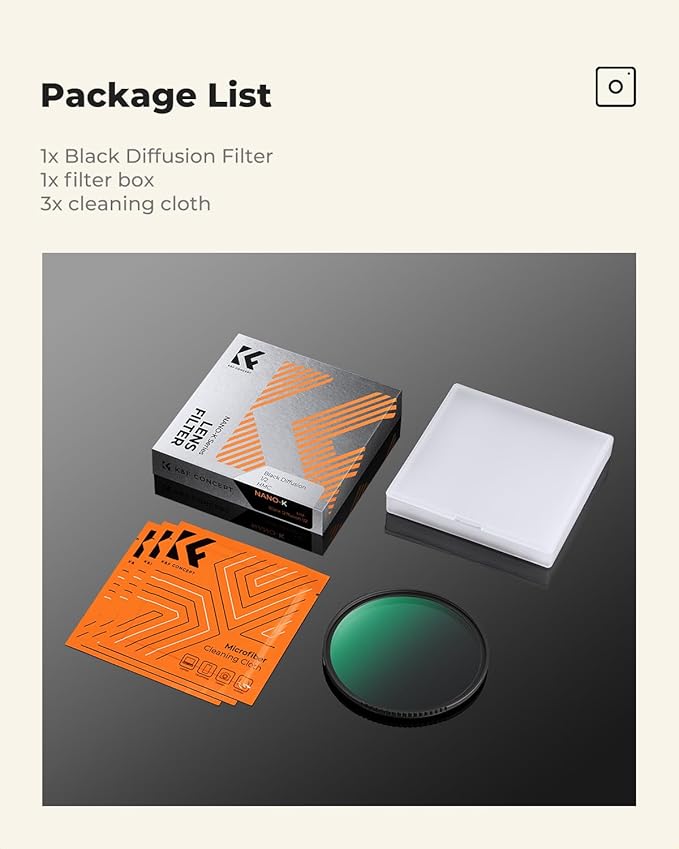 K&F CONCEPT 77mm Black Diffusion 1/2 Filter Mist Cinematic Effect Filter with 18 Multi-Layer Coatings for Video/Vlog/Portrait Photography (K-Series)