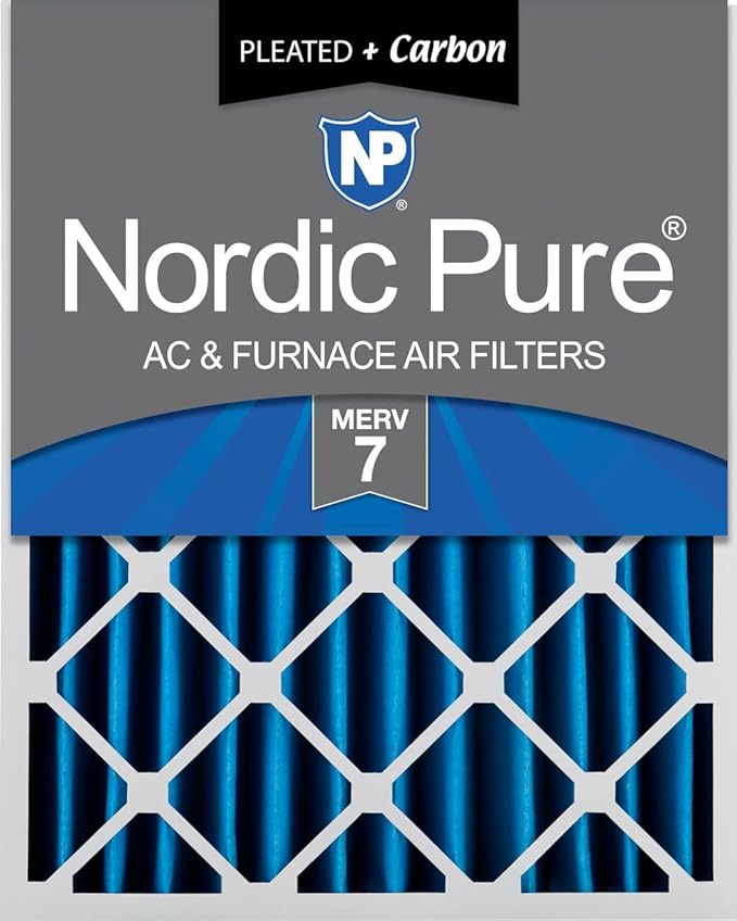 Nordic Pure 16x20x4 (Actual Size: 15 1/2 x 19 1/2 x 3 5/8) Pleated Air Filters MERV 7 Plus Carbon 1 Pack
