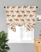 Tie Up Curtains for Windows, Summer Camels Adjustable Balloon Nature Linen Textured Kitchen Curtain, Farmhouse Retro Cartoon Desert Animals Tie Up Light Filtering Curtains for Decor, 34 x 45 In