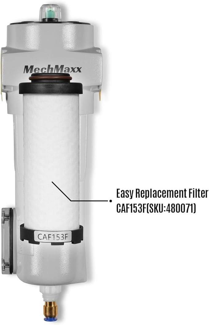 63 CFM Compressed Air Oil-Water Separator Precision Filter,0.01μm,Oil Content 0.001ppm, With Auto Drain, Pressure Indicator,Recommended for use with M15AC230,Model CAF153