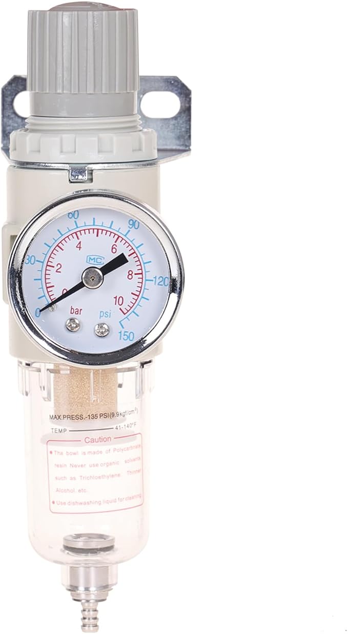 1/4"NPT Air Filter Regulator Combo Piggyback, Water-Trap Air Tool Compressor Filter with Gauge AFR2000