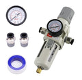 RIH 3/8"NPT Air Filter Pressure Regulator Combo Piggyback, 5 Micron Brass Element, Poly Bowl, Semi-Auto Drain, Metal Bracket, 0-150 psi Gauge Air Tool Compressor Filter with Gauge (3/8"NPT)