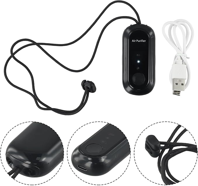 Negative Ion Air Purifier Portable Hanging Neck 7000MAh Personal Rechargeable For Home Travel(Black)