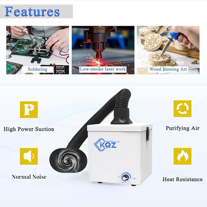 KQZ-W1 Solder Fume Extractor, 168m³/h Strong Suction Smoke Extractor, 5*Thick Pre-Filter+H13 HEPA Soldering Fume Extractor, 99.99% Purification Smoke Absorber for Welding Soldering 3D Printing White