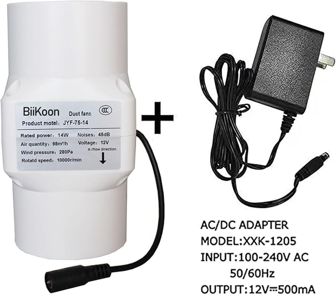 HVAC Exhaust Ventilation Fan 3 Inch 12v Inline Duct Fan Low Noise Speed Adjustable Variable Vent Blower 14w Powerful Air Exhaust Booster (Color : NO Adjustable Speed, Size : 14w)