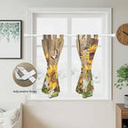 Farmhouse Sunflowers Kitchen Curtains 45 Inch Length, Short Cafe Window Curtains Tab Top, Rustic Floral Buttterfly Wood Board Brown Light Filtering Window Treatments Tier Drapes 27.5"x45" 2 Panel
