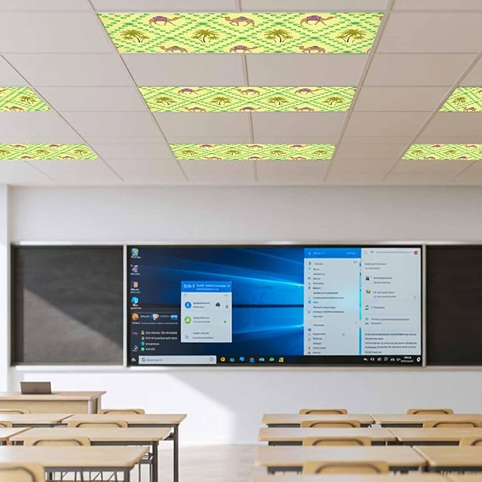 1 Pack Fluorescent Light Cover, Desert Sand Camels Light Covers for Ceiling Lights, Palm Trees Tropical Plants Polka Dot Yellow Magnetic Lights Filters Ceiling Shade for Classroom/Office - 4 x 2 Feet