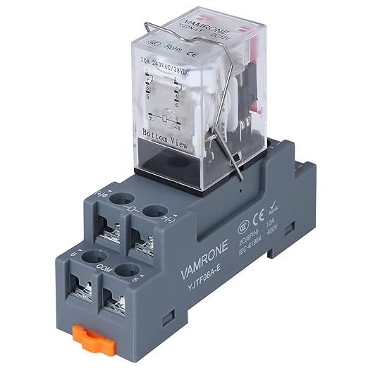 Electromagnetic Power Relay, 8-Pin 10 AMP 12V DC Relay Coil with Socket Base, LED Indicator, DPDT 2NO 2NC - MY2NJ [Applicable for DIN Rail System]