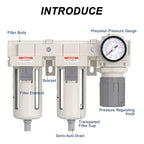 AIRZOE 3/4" NPT Air Dryer for Compressor-Air Compressor Water Separator AC4110-06,Double Air Compressor Filter,Air Pressure Regulator Combo,5 Micron Brass Element,Semi-Auto Drain,0-145 psi Gauge