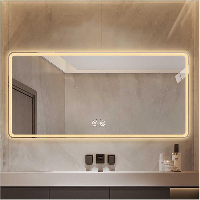 Bathroom Mirror with LED Lights，Smart Illuminated LED Bathroom Mirror，Energy-Saving LED Smart Mirrors，LED Mirror for Bathroom，with Demister Pad and Smart Touch Switch(H75*W100cm/H29.5*W39.4IN)