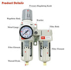 RIH Air Dryer System - 3/8”NPT Double Air Filters-5 Micron Particulate Filter& Air Pressure Regulator - Gauge(0-150 psi), Semi-Auto Drain, Poly Bowl,Bracket - 3 in 1 Two Unit