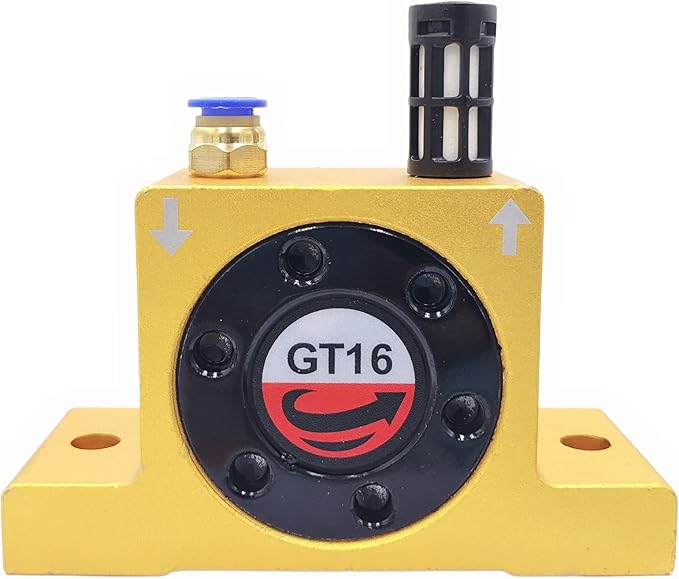 GT16 Industrial Turbine Vibrators, G 1/4" Pneumatic Compressed Air Power Turbine Vibrator Wheel Type Silent Golden Industrial Turbine Vibrator with Muffler