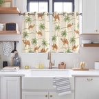 2 Panel Kitchen Cafe Curtains, Date Coconut Tree Sunlight Filtering Nature Air Through, Home Decor Window Covering Tier Curtains for Bedroom Living Room Desert Camels Botanical Tropical Beige