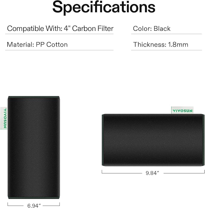 VIVOSUN 4 Inch Prefilter for 4" Carbon Filter, Black, 9.84" Long
