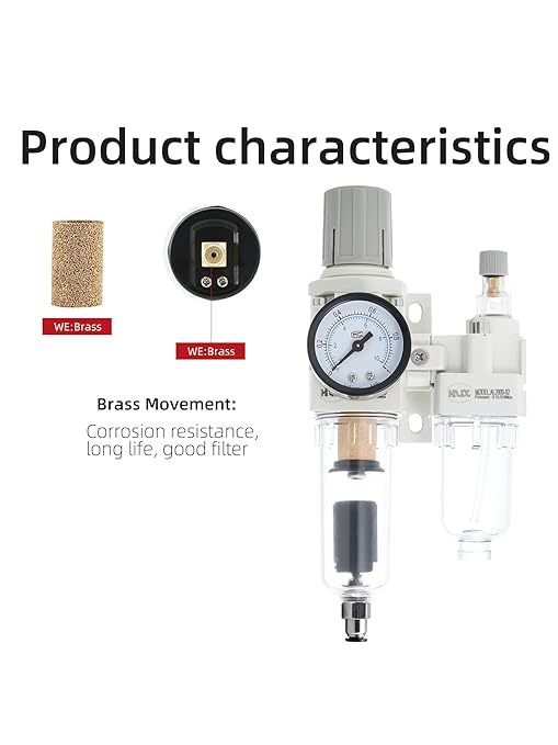 1/4" PT Compressed Air Filter Regulator Lubricator Combo Water/Oil Trap Separator Air Filter Pressure Regulator Automatic Drainage AC2010-02D (1/4" NPT, Automatic Drainage)