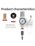 1/4" PT Compressed Air Filter Regulator Lubricator Combo Water/Oil Trap Separator Air Filter Pressure Regulator Automatic Drainage AC2010-02D (1/4" NPT, Automatic Drainage)