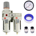 RIH Air Dryer System - 1/2" NPT Double Air Filters-5 Micron Particulate Filter& Air Pressure Regulator - Gauge(0-150 psi), Semi-Auto Drain, Poly Bowl,Bracket - 3 in 1 Two Unit (1/2" NPT)