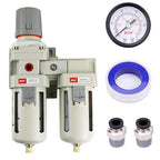 RIH Air Dryer System - 1/2" NPT Double Air Filters-5 Micron Particulate Filter& Air Pressure Regulator - Gauge(0-150 psi), Semi-Auto Drain, Poly Bowl,Bracket - 3 in 1 Two Unit (1/2" NPT)