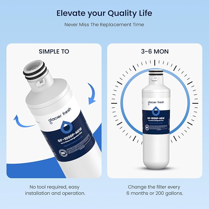 GLACIER FRESH Water Filter LT1000PC Replacement for LG Refrigerator, Compatible with LG LT1000P/PC/PCS, LT1000PC, LT-1000PC, MDJ64844601, ADQ747935 ADQ74793504 Water Filter (2 Pack)