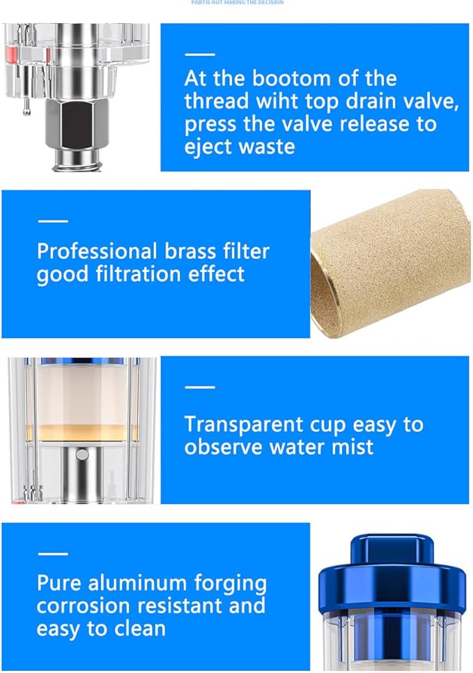 3 Pcs Mini in-Line Air Filter Water Oil Separator for Air Line with 5 Pcs Spray Tool Filter,1/4'' NPT Inlet and Outlet Oil Water Separator Airbrush Filter Moisture Separator