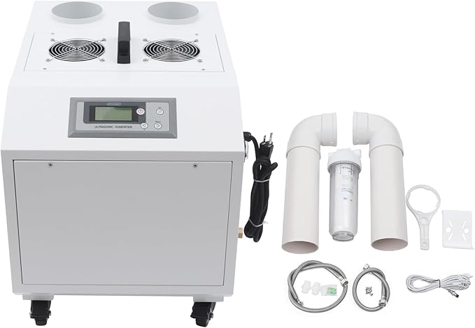 Industrial Ultrasonic Humidifier, 33 lbs/Hour High Output Stainless Steel Humidifier with Wheels 1200W 110V Commercial Humidifier for Greenhouse and Warehouse, Covers 1291-1614 sq ft