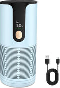 Mini Car Air Purifier-Cordless True HEPA Portable Small Air Purifier, LCD Display&15dB Quiet,Filters 99.97% of Smoke/Dust/Pet Odors,for Cars/Office/Travel (Light Green）