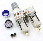 RIH Air Dryer System - 3/8”NPT Double Air Filters-5 Micron Particulate Filter& Air Pressure Regulator - Gauge(0-150 psi), Semi-Auto Drain, Poly Bowl,Bracket - 3 in 1 Two Unit