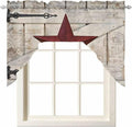 Village Stars Swag Kitchen Curtains Valance and Tier Set, Vintage Dark Red Star Beige Barn Doors Light-Filtering Swag Valance, Rod Pocket Short Curtain for Bedroom Cafe, 56x36 inches