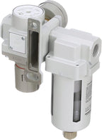 PneumaticPlus SAU420-N04G Compressed Air Filter Regulator Combo 1/2" NPT - Poly Bowl, Manual Drain, Bracket, Gauge