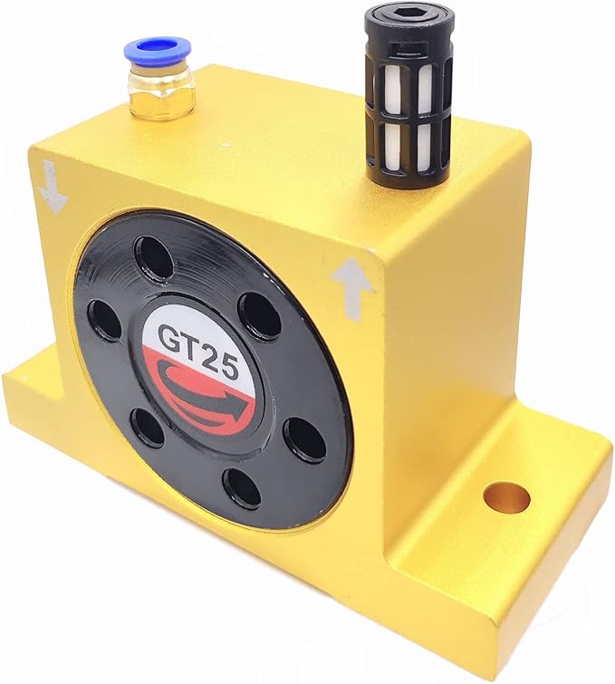 GT25 Industrial Turbine Vibrators, G 1/4" Pneumatic Compressed Air Power Turbine Vibrator Wheel Type Silent Golden Industrial Turbine Vibrator with Muffler