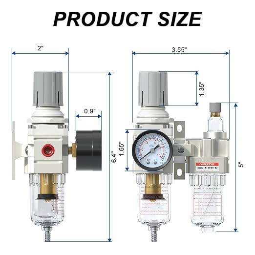 AIRZOE 1/4" NPT Compressed Air Filter Regulator Lubricator Combo, Air Compressor Water Separator AC2010-02,5 Micron Brass Element Semi-Auto Drain,0-145 psi Gauge