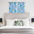 2 Panel Kitchen Cafe Curtains, Desert Landscape Sunlight Filtering Nature Air Through, Home Decor Window Covering Tier Curtains for Bedroom Living Room Cute Camels Palm Trees Houses Leaves Blue
