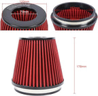Universal 6" 152mm igh-Flow Air Filter, Reusable Cone Cold Air Intake, High Performance, Washable, Clamp-On Car High Flow Air Kit, Flange Diameter: 6 Inch, Filter Height: 7 Inch, Red