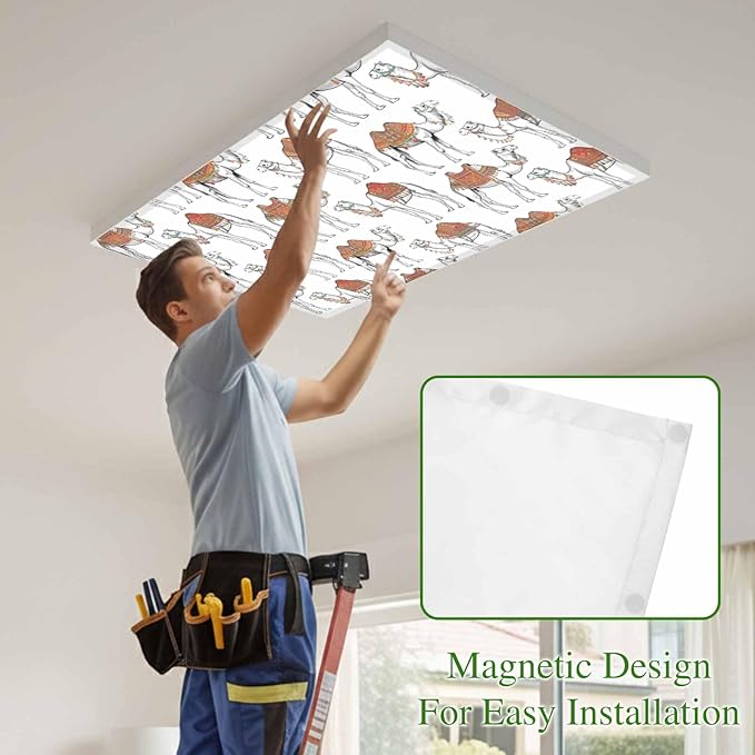 1 Pack Fluorescent Light Cover, Sand Camel Light Covers for Ceiling Lights, Vintage Farmhouse Desert Animals Camel Magnetic Lights Filters Ceiling Shade for Classroom/Office - 4 x 2 Feet