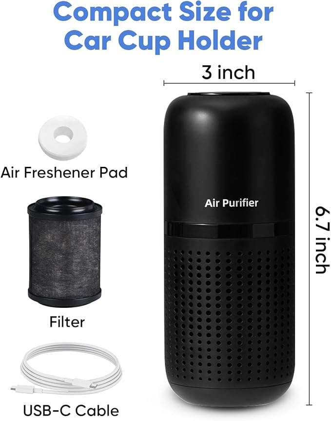 KEN BROWN Rechargeable Portable Air Purifier for Car, Office Bedroom Home, Quiet Air Cleaner for Dust, Smoke & Odors, USB-Powered, Compact for Desk & Bedroom