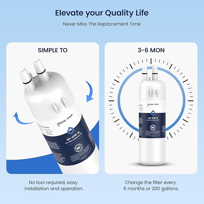 GLACIER FRESH EDR1RXD1 Refrigerator Water Filter Compatible with W10295370A, EDR1RXD1, WHR1RXD1, KAD1RXD1, Filter 1, W10295370, P4RFWB, P8RFWB2L, 46-9930, 46-9081 Refrigerator Water Filter 3 Pack