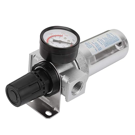 1/2" NPT Air Filter Regulator 0-150Psi with Pressure Gauge, Compressed Air Compressor Water Oil Separator for Pneumatic Tools (Silver)