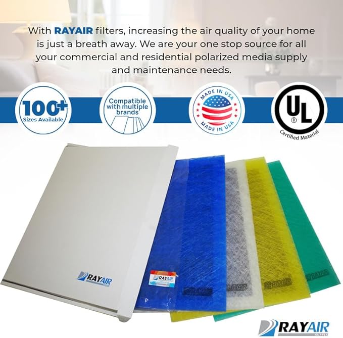 RayAir Supply 16x25 Replacement Filter Pads Compatible with Dynamic Air Cleaner 16X25 Refill (3 Pack) White, Made in USA