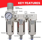 Heavy Duty 1/2" NPT 3 Stage Air Drying System – Industrial Coalescing Filter, Particulate Filter, Desiccant Dryer and Air Regulator with Manual Drain for Air Compressor, Plasma Cutter, and Paint Spray
