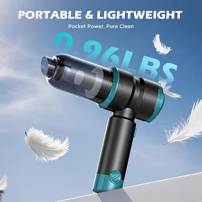 Handheld Car Vacuum with 15000PA Power, 4 in 1 Powerful Cordless Vacuum Cleaner & Air Duster with 2000mAh Battery, Rechargeable Portable Mini Hand Held Vacuum for Car, Home,Office,Pet Hair（Blue）