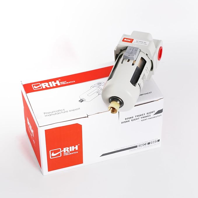 RIH 3/8" NPT Air Dryer for Compressor, Air compressor water separator,air compressor filter,AF3000-03 Manual Drain,5 Micron Brass Element, Poly Bowl 0-150 psi 5μm.