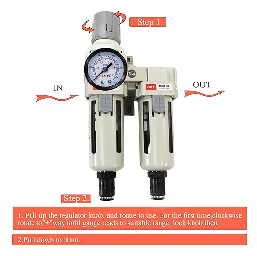 RIH Air Dryer System - 3/8”NPT Auto Drain Double Air Filters-5 Micron Particulate Filter& Air Pressure Regulator - Gauge(0-150 psi), Auto Drain, Poly Bowl,Bracket - 3 in 1 Two Unit AC3011-03D