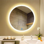 Bathroom Mirror with LED Light and Demister Pad Touch Sensor Wall Mounted Round Makeup Shaving Mirror (Color : Warm Light Size : 60cm) (Warm Light 80cm)