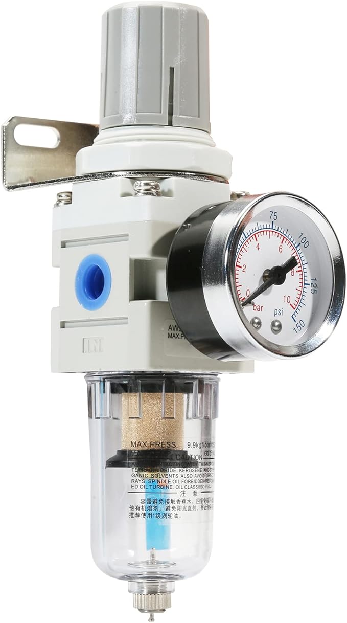 1/4 Inch NPT Air Filter Pressure Regulator, Air Compressor Water Separator with Gauge AW2000-02