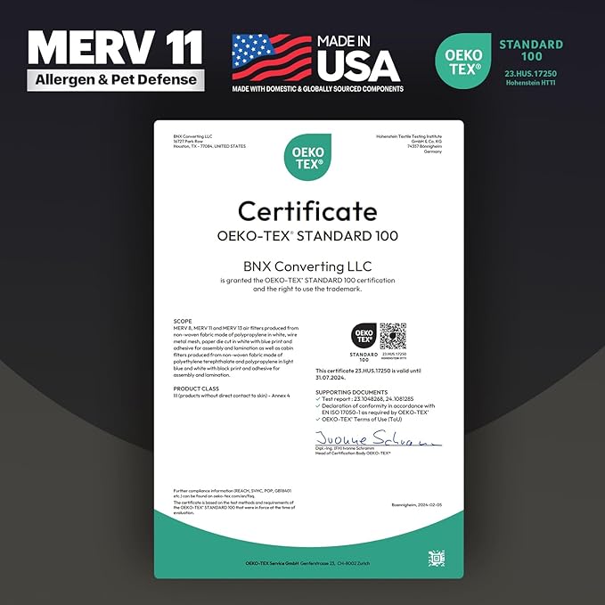 BNX TruFilter 20x23x1 Air Filter MERV 11 (2-Pack)- MADE IN USA - Allergen Defense Electrostatic Pleated Air Conditioner HVAC AC Furnace Filters for Allergies, Dust, Pet, Smoke, Allergy MPR 1200 FPR 7